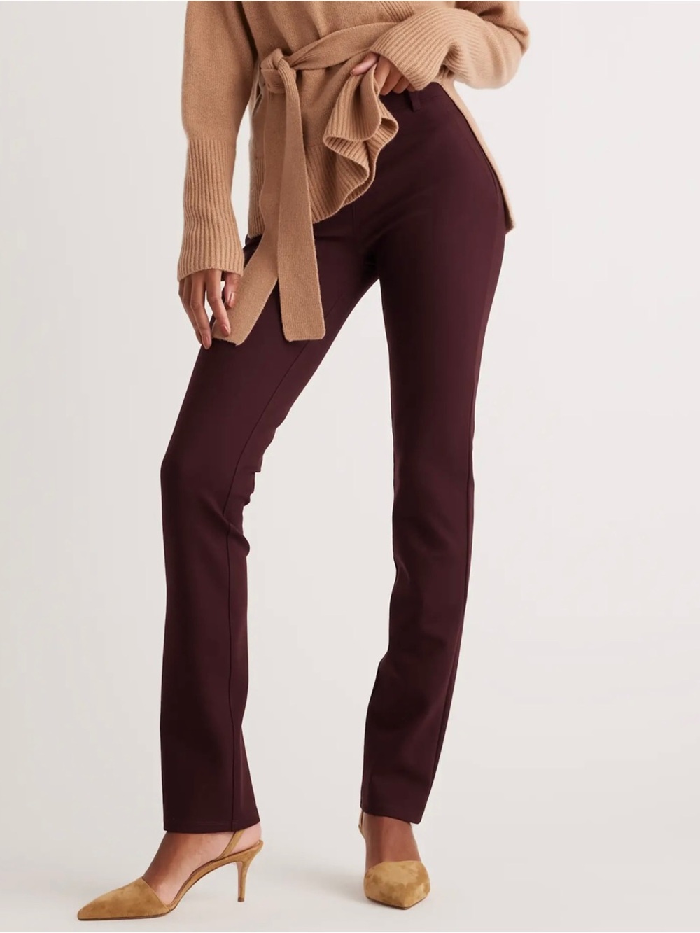 Quince Burgundy Ultra-Stretch Ponte Straight Leg Pants Size Small - Picture 5 of 15